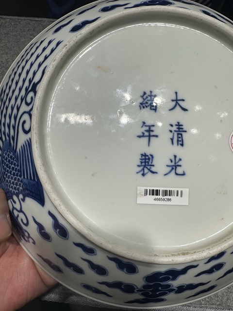 古玩陶瓷青花鸞鳳和鳴盤，注意品相真品鑒賞圖