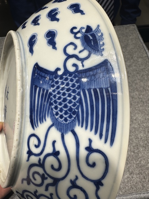 古玩陶瓷青花鸞鳳和鳴盤，注意品相真品鑒賞圖