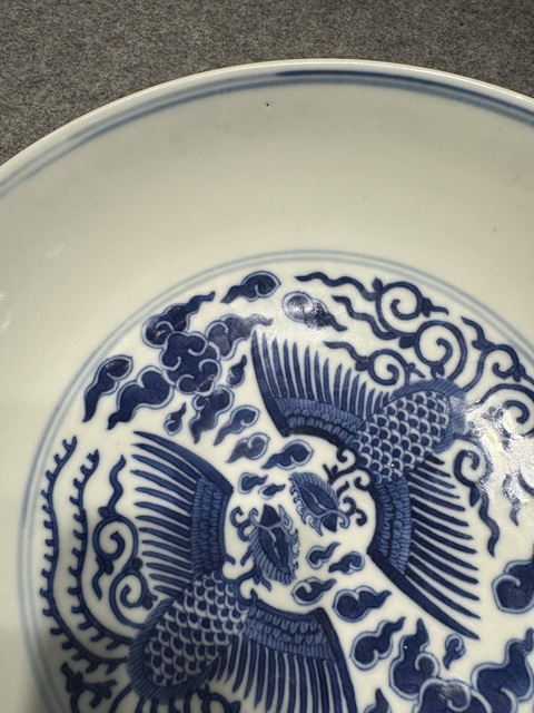 古玩陶瓷青花鸞鳳和鳴盤，注意品相真品鑒賞圖