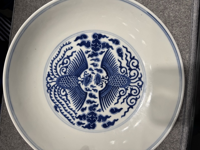 古玩陶瓷青花鸞鳳和鳴盤，注意品相真品鑒賞圖