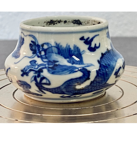 古玩陶瓷清光緒 青花龍紋水盂真品鑒賞圖