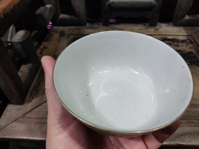古玩陶瓷解放初期景德鎮粉彩龍鳳吉語紋小碗一對拍賣,當前價格188元