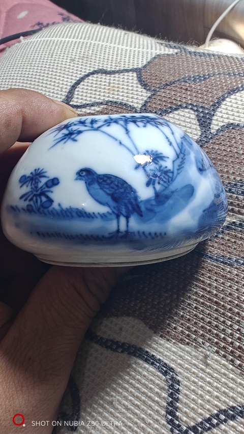 古玩陶瓷青花安居樂業圖水盂真品鑒賞圖