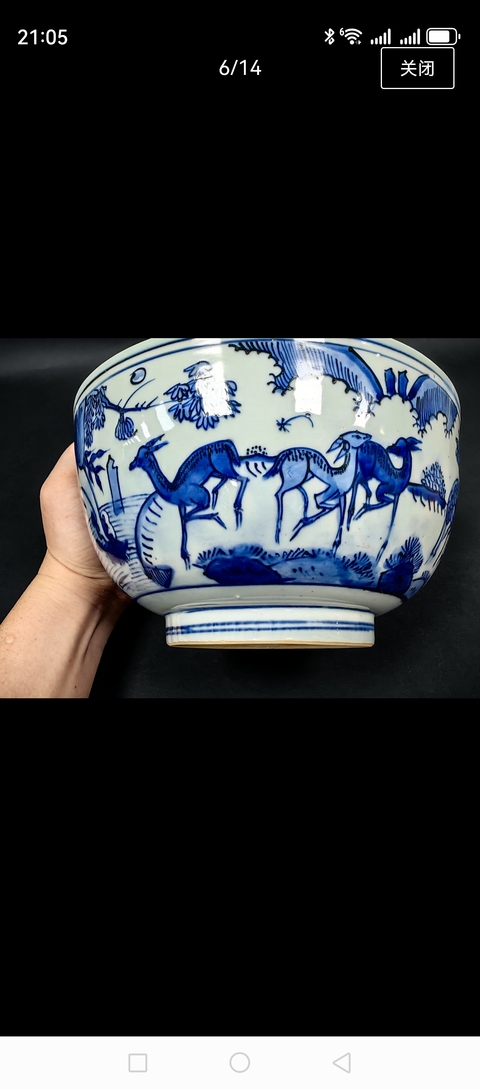 古玩陶瓷青花松鹿圖大碗真品鑒賞圖