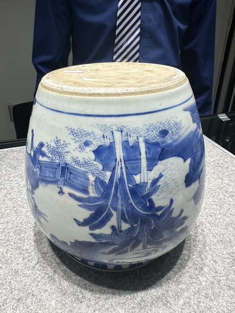 古玩陶瓷青花人物故事紋粥罐，注意品相真品鑒賞圖