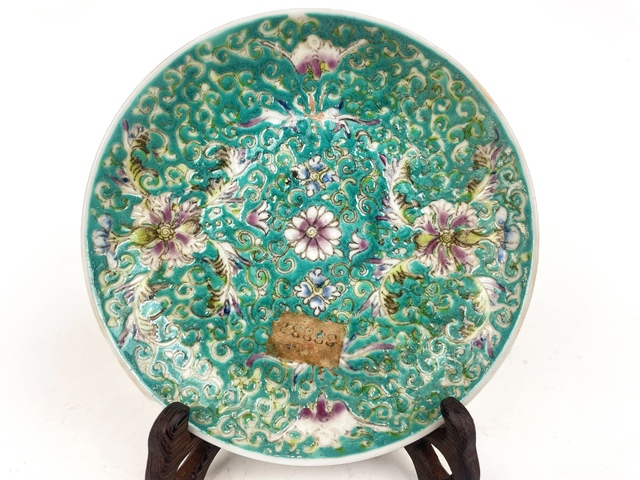 古玩陶瓷民國(guó)·粉彩蝠壽花卉盤(pán)拍賣(mài)，當(dāng)前價(jià)格188元