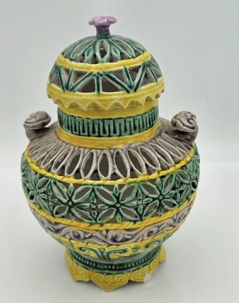 古玩陶瓷粉彩鏤空香薰真品鑒賞圖