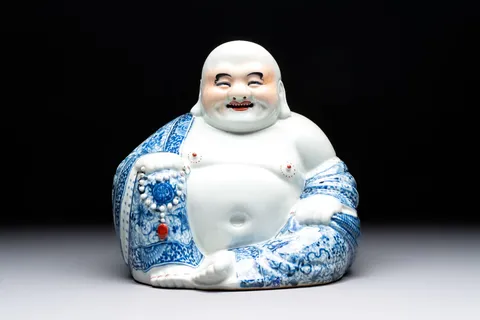 古玩陶瓷彌勒佛青花塑像真品鑒賞圖