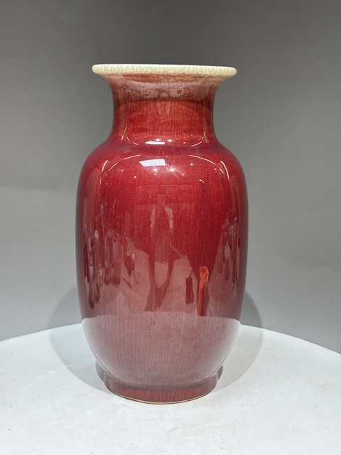 古玩陶瓷郎紅釉燈籠瓶真品鑒賞圖