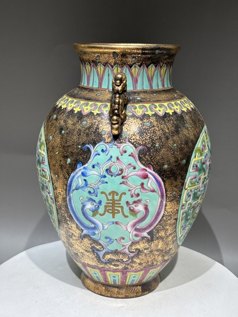 古玩陶瓷古銅彩夔龍紋尊真品鑒賞圖
