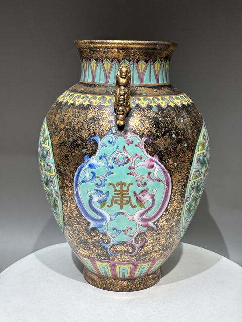 古玩陶瓷古銅彩夔龍紋尊真品鑒賞圖