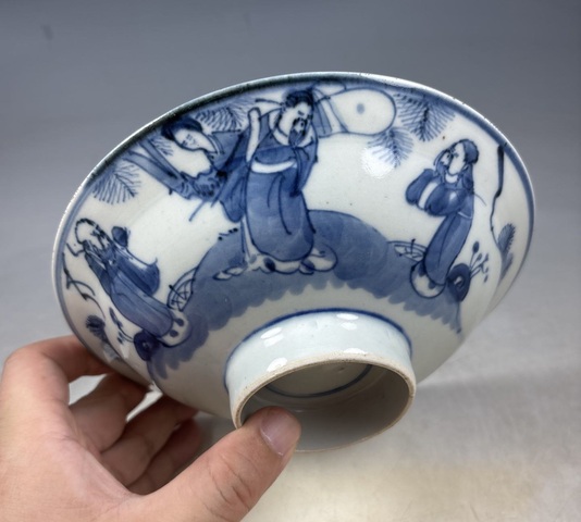 古玩陶瓷清晚期.青花三星高照折沿碗拍賣，當前價格650元