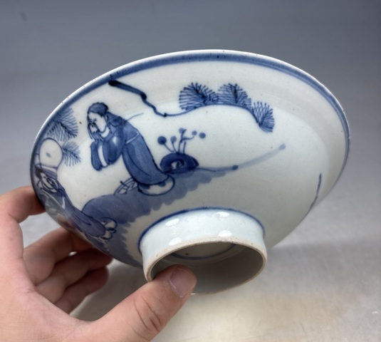 古玩陶瓷清晚期.青花三星高照折沿碗拍賣，當前價格650元