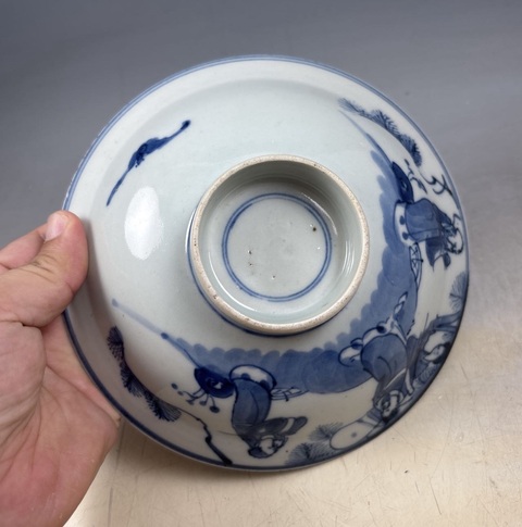 古玩陶瓷清晚期.青花三星高照折沿碗拍賣，當前價格650元