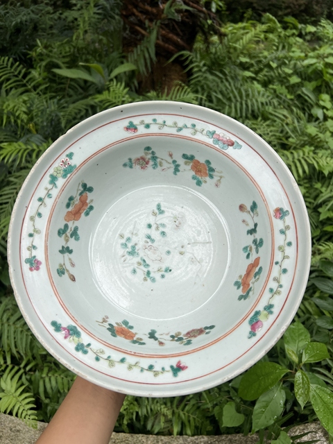 古玩陶瓷粉彩折枝花卉紋凈手盆真品鑒賞圖