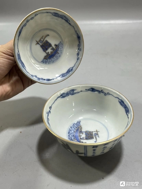 古玩陶瓷青花描金蓋碗真品鑒賞圖