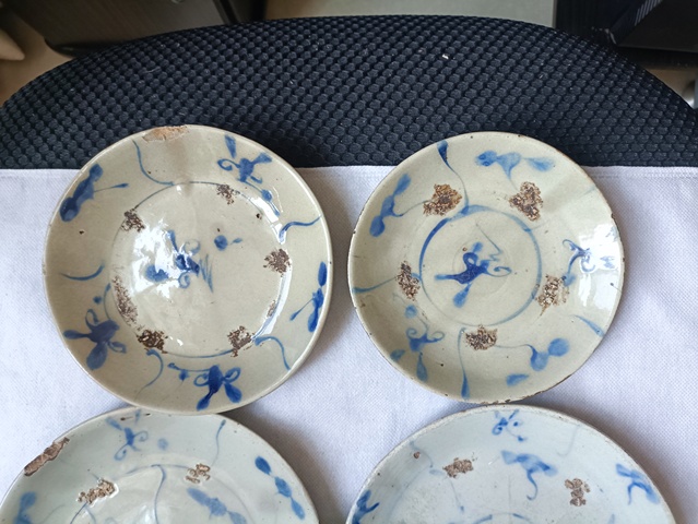 古玩陶瓷清代如意靈芝紋青花盤拍賣，當前價格68元