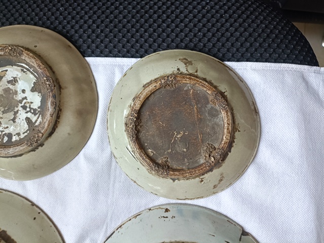古玩陶瓷清代如意靈芝紋青花盤拍賣，當前價格68元