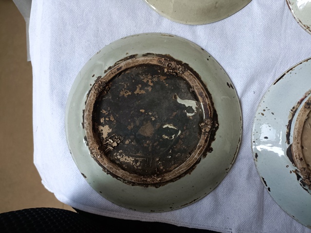 古玩陶瓷清代如意靈芝紋青花盤拍賣，當前價格68元
