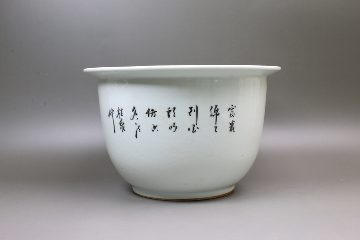 古玩陶瓷民國解放初·粉彩富貴白頭詩文花盆拍賣，當前價格936元