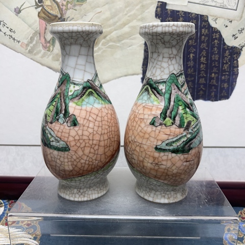 古玩陶瓷哥釉五彩人物故事紋盤口瓶真品鑒賞圖