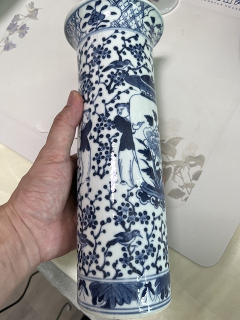 古玩陶瓷青花童子抱瓶圖箭筒真品鑒賞圖