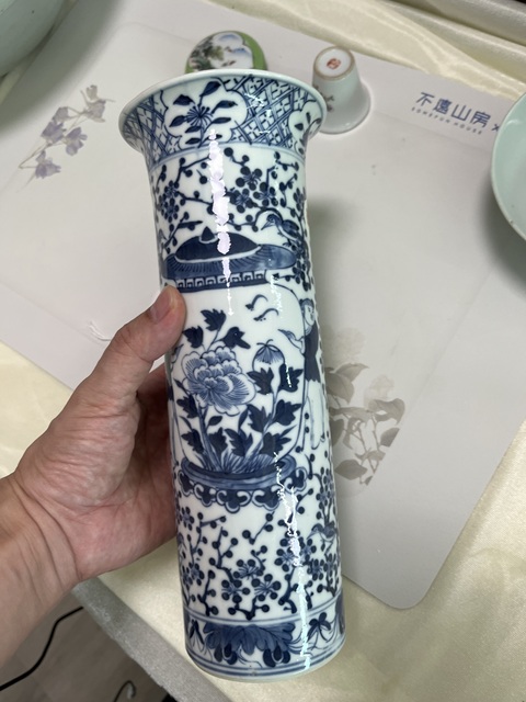 古玩陶瓷青花童子抱瓶圖箭筒真品鑒賞圖