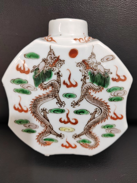 古玩陶瓷五彩龍紋茶葉罐真品鑒賞圖