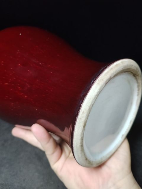 古玩陶瓷民國至解放初郎紅釉觀音瓶高36.8cm 口徑12.5cm拍賣,當前價格1800元