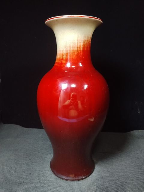 古玩陶瓷民國至解放初郎紅釉觀音瓶高36.8cm 口徑12.5cm拍賣,當前價格1800元
