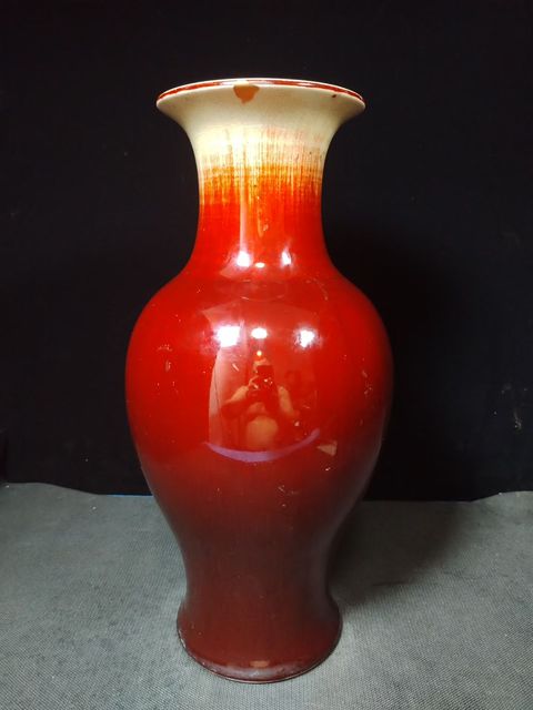 古玩陶瓷民國至解放初郎紅釉觀音瓶高36.8cm 口徑12.5cm拍賣,當前價格1800元