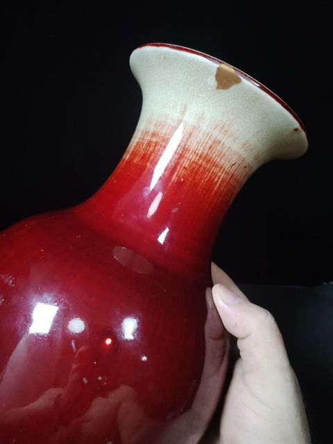 古玩陶瓷民國至解放初郎紅釉觀音瓶高36.8cm 口徑12.5cm拍賣,當前價格1800元