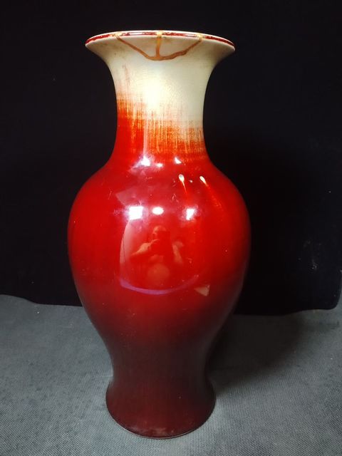 古玩陶瓷民國至解放初郎紅釉觀音瓶高36.8cm 口徑12.5cm拍賣,當前價格1800元
