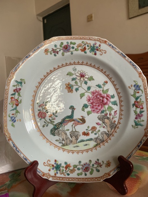 古玩陶瓷清乾隆 粉彩鳳穿牡丹折沿盤真品鑒賞圖