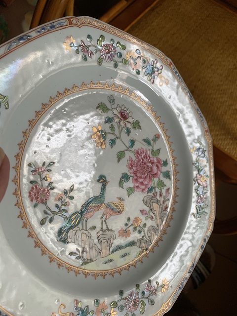 古玩陶瓷清乾隆 粉彩鳳穿牡丹折沿盤真品鑒賞圖