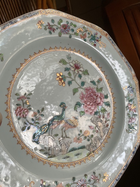 古玩陶瓷清乾隆 粉彩鳳穿牡丹折沿盤真品鑒賞圖