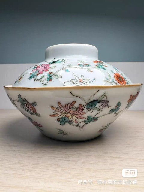古玩陶瓷粉彩花蟲茶碗真品鑒賞圖