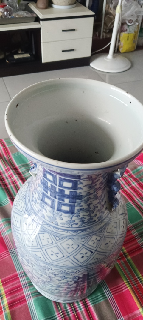 古玩陶瓷青花淡描花卉紋喜字盤口瓶拍賣，當前價格3500元