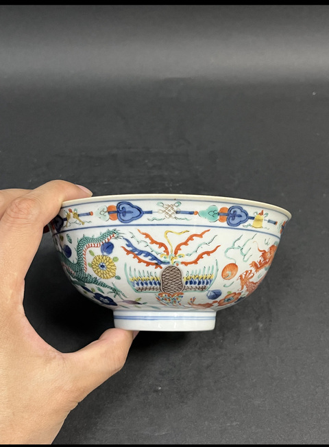 古玩陶瓷青花五彩龍鳳紋碗真品鑒賞圖