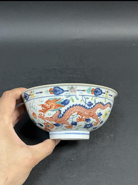 古玩陶瓷青花五彩龍鳳紋碗真品鑒賞圖