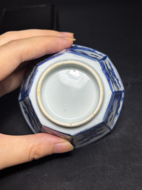 古玩陶瓷清康熙 青花山水樓閣高士圖大八方杯拍賣(mài)，當(dāng)前價(jià)格1880元