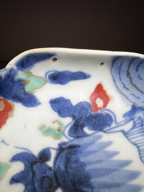 古玩陶瓷青花加彩過墻龍倭角碟真品鑒賞圖