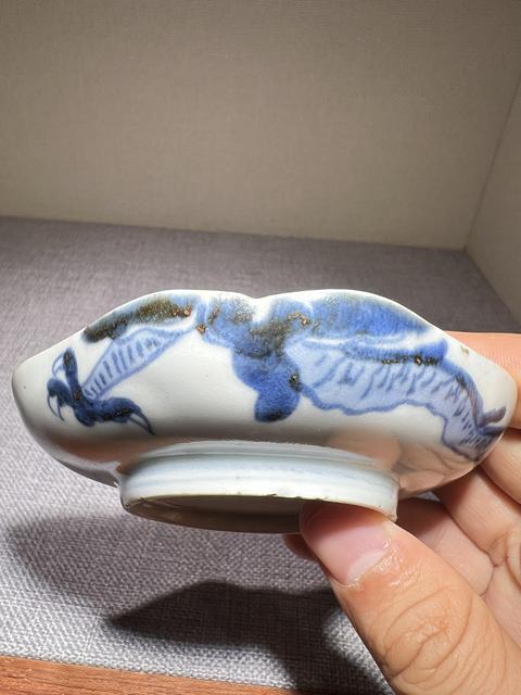 古玩陶瓷青花加彩過墻龍倭角碟真品鑒賞圖