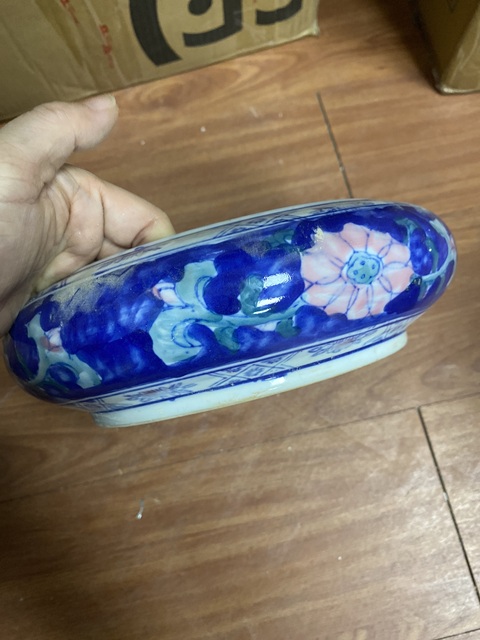 古玩陶瓷青花加彩花卉紋洗真品鑒賞圖