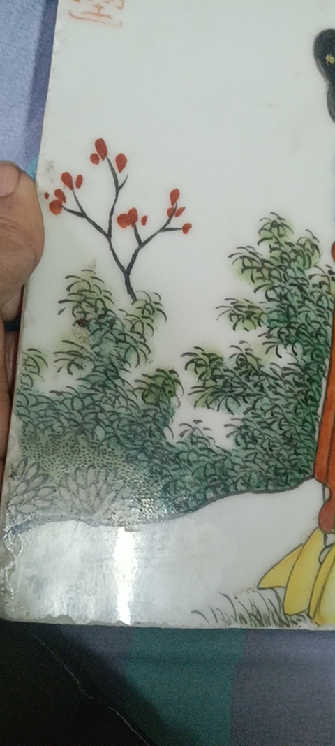 古玩陶瓷粉彩仕女瓷板畫真品鑒賞圖