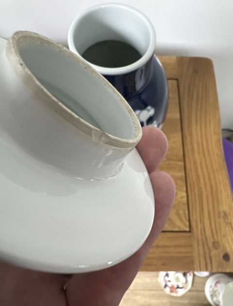 古玩陶瓷青花留白冰梅紋雞腿蓋瓶真品鑒賞圖