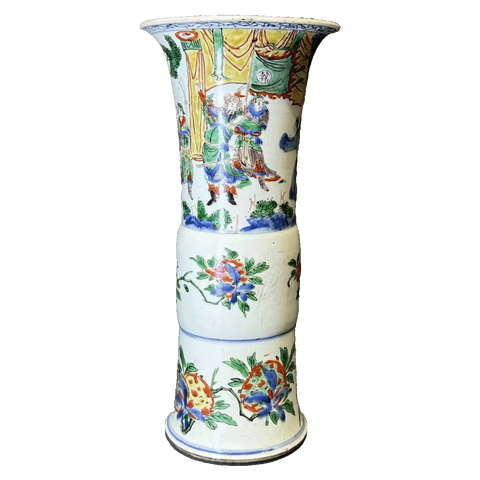 古玩陶瓷青花五彩人物紋花觚真品鑒賞圖