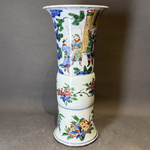 古玩陶瓷青花五彩人物紋花觚真品鑒賞圖