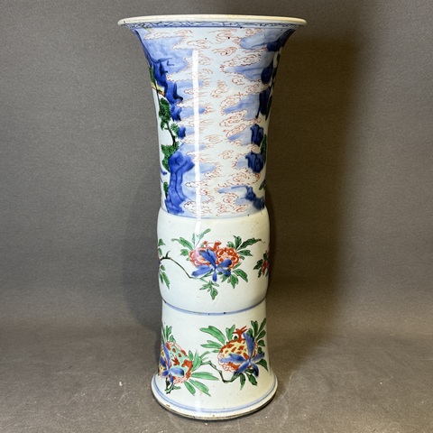 古玩陶瓷青花五彩人物紋花觚真品鑒賞圖