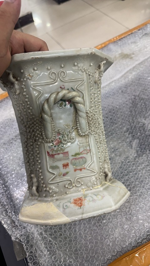 古玩陶瓷珍珠白釉花盆真品鑒賞圖